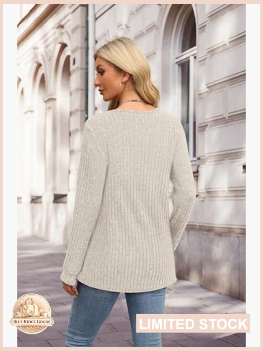 Front Button Tunic Sweater Crewneck Long Sleeve Fall Fashion Trendy Striped - Picture 5 of 7